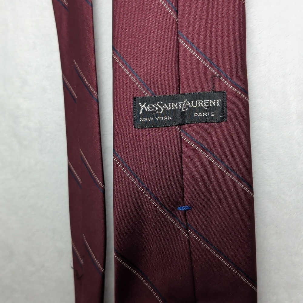Yves Saint Laurent Men's Dark Burgundy Silk Diagonal Stripe Tie